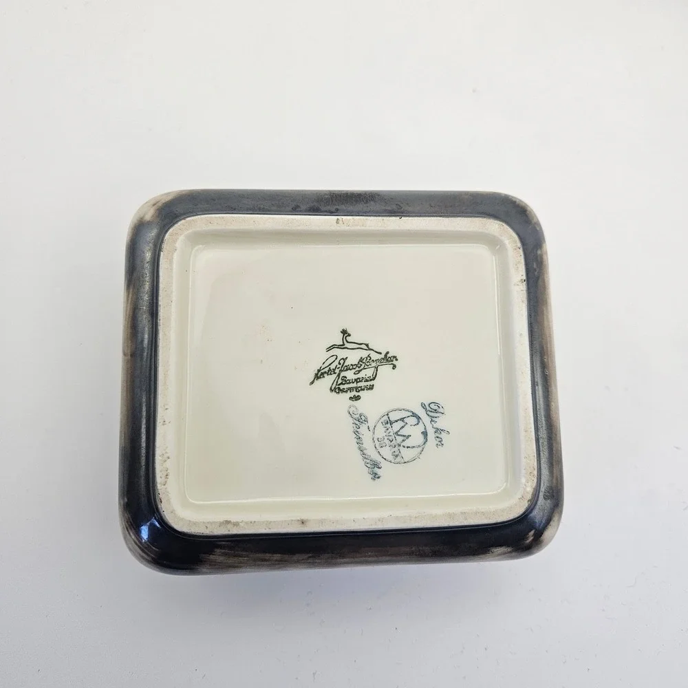 Vintage Hertel Jacob Bavaria Silver Overlay Trinket Box Square Porcelain
